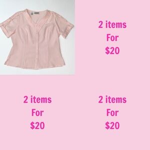 3/$30 kathy Che Womens Pink Vintage Pleated V Neck blouse Top Size Large